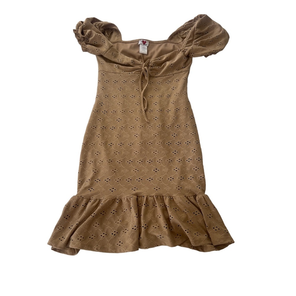 Small Beige Mini flared Short sleeved dress